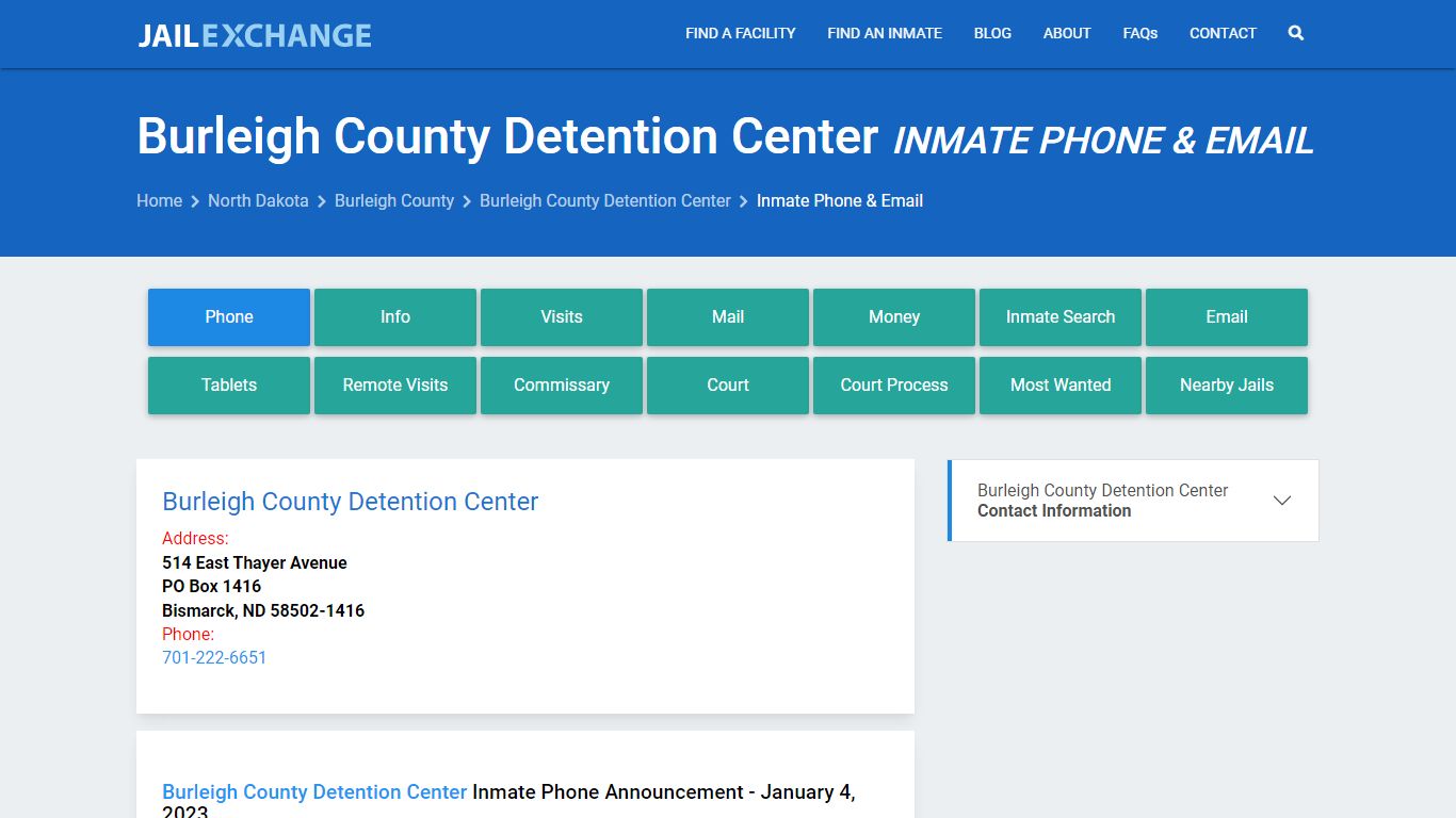 Inmate Phone - Burleigh County Detention Center, ND - Jail Exchange